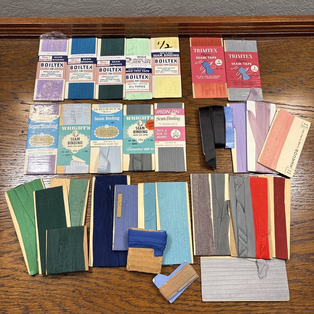 Lot Of 32 New & Used Vintage Seam Binding Hem Tape Wrights, Boiltex, Trimtex